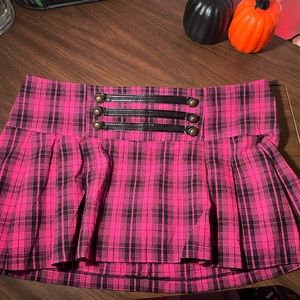 WOMENS VINTAGE SWEET LOVE Y2K PINK AND BLACK PLAID SKIRT